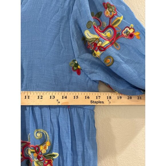 Figueroa & Flower Dress Womens Blue Midi Flowers Embroidered size S - Picture 4 of 8